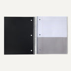 Amazon Basics Notebooks, Wide Ruled Spiral 5 Subject Notebook, For Work and School, 200 Sheets, 8.5 x 10.5 inches, Black, 1-Pack