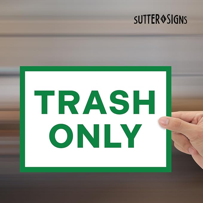 4pc Recycle Stickers + 4pc Trash Stickers | Weatherproof Vinyl Sticker Recycling Signs for Trash Bins, 7" x 10"
