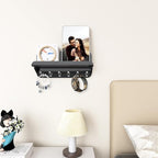 Beego Entryway Key Holder for Wall - Black Acrylic Key Rack with Shelf Decorative Key Hanger Wall Mount Mail Organizer with 6 Key Hooks for Office Hallway Kitchen Living Room Home Décor