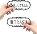 ASAVI Trash & Recycle Stickers – 2-Pack Self-Adhesive Vinyl Labels, Waterproof & Durable (Transparent Background with Black Text, Medium 6.3 x 2.7 inches)