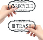 ASAVI Trash & Recycle Stickers – 2-Pack Self-Adhesive Vinyl Labels, Waterproof & Durable (Transparent Background with Black Text, Medium 6.3 x 2.7 inches)