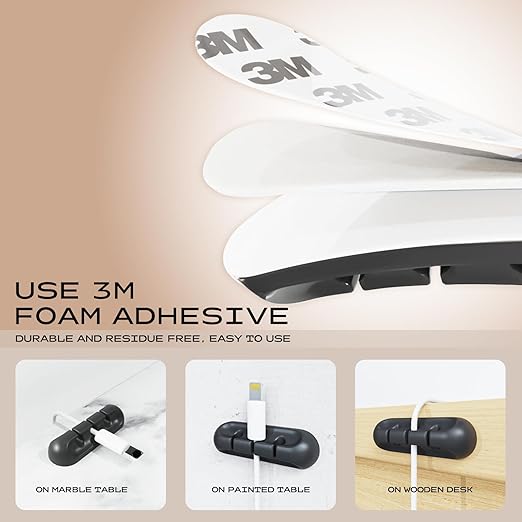 Apromisith USB Cable Organizer Clips Cord Holder,10 Packs (3-5-7-Slots) Black Self Adhesive Desk Cord Cable Management