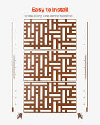 VEVOR Metal Privacy Screen, 47" W x 76" H, Outdoor Privacy Screens 3-Panel, Freestanding Outdoor Divider with Stand, Decorative Garden Steel Privacy Fence for Balcony Patio Indoor Room Hot Tub Brown