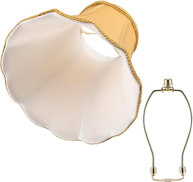Saangseon Bell Lamp Shade, Scalloped Golden Fabric Lampshade Replacement, Softback, 7'' Top x 14'' Bottom x 10.5'' Slant Height x 10'' Vertical Height, Lamp Harp Included