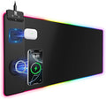 Mouse Pad with Magnetic Wireless Charging, Large Desk Pad Protector, RGB Black Mousepad Desk Mat with 15W Fast Charger, 4mm Thick Non-Slip, Waterproof Laptop Writing Pad for Office, Home, Gaming