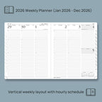 POPRUN 2026 Planner (Large - 8.5'' x 10.5'') - 2026 Weekly Calendar (Jan. 2026 - Dec. 2026) with Hourly Time Slots, Weekly/Monthly Appointment Book for Time Management - Leather Soft Cover - Pink