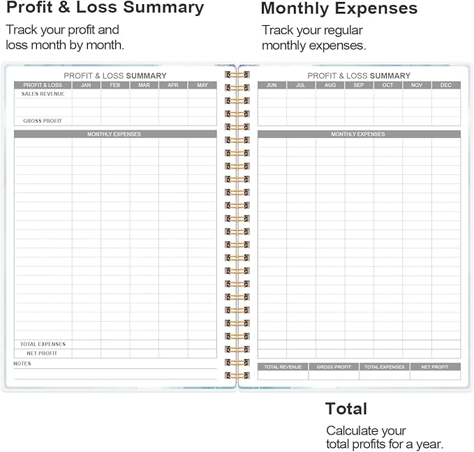 Heveboik Income & Expense Log Book - A5 Income and Expense Tracker for Small Business, Accounting Bookkeeping Tracking for Woman and Man, 5.8" x 8.3", Teal Watercolor