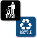 Recycle and Trash Magnets for Kitchen Trash Cans and Recycling Bins, Indoor Trash and Recycle Magnet Combo for Garbage Can Logo Symbol, 2 Magnetic Sticker Adhesives, 5.5 Inch Square, Waste Bin (Blue)