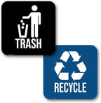 Recycle and Trash Magnets for Kitchen Trash Cans and Recycling Bins, Indoor Trash and Recycle Magnet Combo for Garbage Can Logo Symbol, 2 Magnetic Sticker Adhesives, 5.5 Inch Square, Waste Bin (Blue)