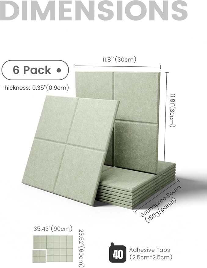 Large Felt Bulletin Board 36"x24", 6-Pack 4-Compartment Wall Organizer, Cork Board Alternative with 60 Removable Adhesive Tabs, Modular Felt Panels for Home Office, Classroom and Study-Sage