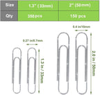Vinaco Paper Clips Non Skid, 500PCS Medium and Jumbo Paper Clips (1.3 inch & 2.0 inch), Durable & Rustproof, Coated Paperclip Great for Office School and Personal Use