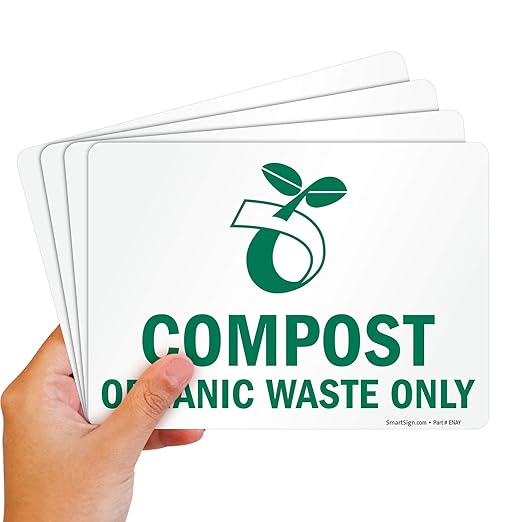 SmartSign (Pack of 4) 5 x7 inch “Compost Organic Waste Only Recycling Sticker Labels with Symbol, 5 mil Laminated Polyester with SuperStick Adhesive, Green and White, Made in USA