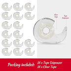 Clear Tape, Transparent, Gift Wrapping Tape for Home Store School Office Supplies 7/10 X 1000 Inches 16 Rolls with Dispensers