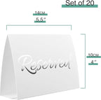 20 Pack Modern White Reserved Table Sign with Silver Letters - Reserved Signs For Wedding - Wedding Accessories - Tent Signs For Reserving Seats & Places - Place Cards for Party, Event