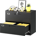 Fesbos Lateral File Cabinet with Lock, 2 Drawer Large Metal Filing Cabinet,Home Office Lockable Storage Cabinet for Hanging Files Letter/Legal/F4/A4 Size-Assembly Required