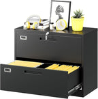 Fesbos Lateral File Cabinet with Lock, 2 Drawer Large Metal Filing Cabinet,Home Office Lockable Storage Cabinet for Hanging Files Letter/Legal/F4/A4 Size-Assembly Required