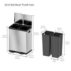SolaceCove Kitchen Trash Can, 2 x 5.3 Gallon Garbage Can for Kitchen, Dual Compartment Recycling Trash Can, Trash and Recycle Bin Combo, Stainless Steel, Soft-Close Lid, Fingerprint Proof