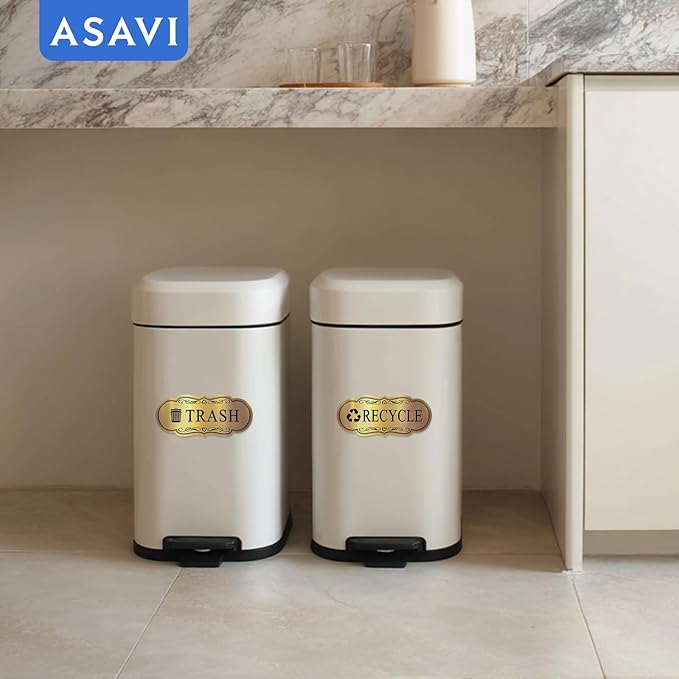 ASAVI Trash & Recycle Stickers – 2-Pack Self-Adhesive Vinyl Labels, Waterproof & Durable (Brushed Gold Black, Medium 6.3 x 2.7 inches)