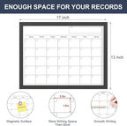 Dry Erase Calendar for Wall, 17x13 Inches Calendar Whiteboard for Wall, Small Magnetic Monthly White Board with Wood Framed, Hanging Dry Erase Board for Kitchen Home Office School Planner