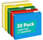 HERKKA Extra Capacity Hanging File Folders, 30 Pack Reinforced Letter Size Hanging Folders with Heavy Duty 1 Inch Expansion, Designed for Bulky Files, Medical Charts, Assorted Colors