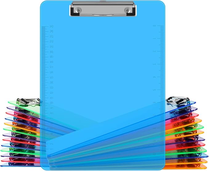 Clipboards, HERKKA 25 Pack Plastic Office Clipboards, Assorted Transparent Color Plastic Clip,Letter