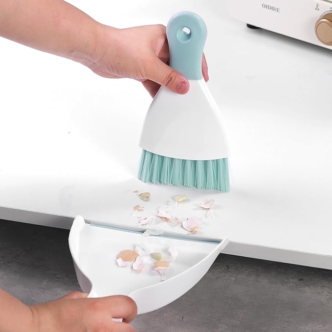NACENA Mini Dustpan and Brush Set, Small Broom and Dustpan Set Dust Pan and Mini Hand Broom Dustpan and Broom Combo Compact for Home Table Keyboards Sofa Kitchen, Blue