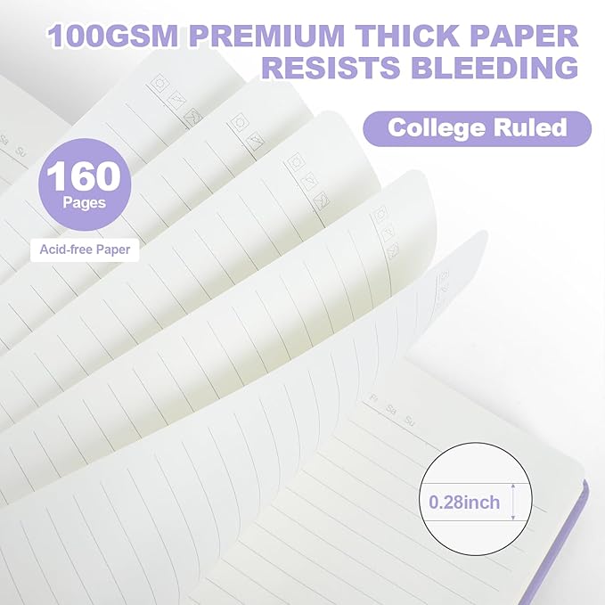 SUQJOY Lined Journal Notebooks for Writing, 100 GSM Thick Paper, 1 Pack Hardcover Notebooks, A5 College Ruled Notebook, Journaling Notebook for School/Travel/Office (Purple- 1 Pack)