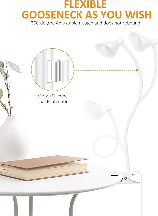 LiFMIRA Desk Lamp Clip on Light USB Reading Light 3 Color Modes 10 Dimmable Brightness Eye Care Clamp Desk Lamp Flexible Gooseneck Book Light for Reading in Bed and Desk
