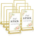 Dynta Acrylic Sign Holder 4x6 8 Pack Double Sided Clear Plastic Display Stands, Tabletop Menu Holder, Flyer Display for Wedding, Party, Restaurant, Office, Retail (Gold Frame)