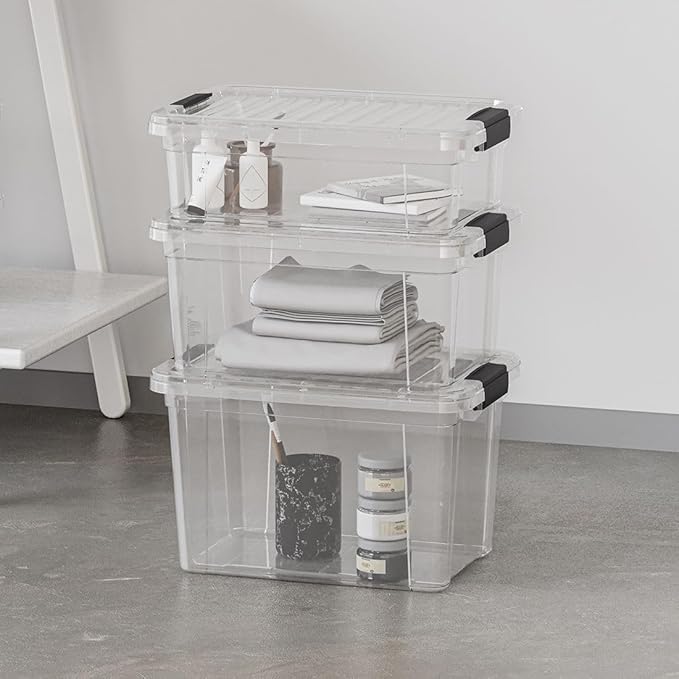 Superio Storage Bins with Lids- 2 Pack, 2.5 Qt Clear Boxes for Organizing, Stackable Plastic Containers- BPA Free, Non-Toxic, Odor Free, Organizer for Home, Office, Dorm
