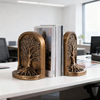 Tree of Life Bookends Set – 6.1" Resin Decorative Bookends, Antique Bronze Finish, Non-Skid Heavy Duty Support for Books, Bookshelf Decor, Office, Library, Housewarming Gift
