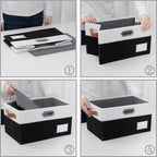 PRANDOM Foldable Storage Bins with Lids [3-Pack] Fabric Collapsible Storage Boxes Baskets Cubes Containers with Handles for Closet Living Room Bedroom (Black & White 14.9x9.8x9.8'')