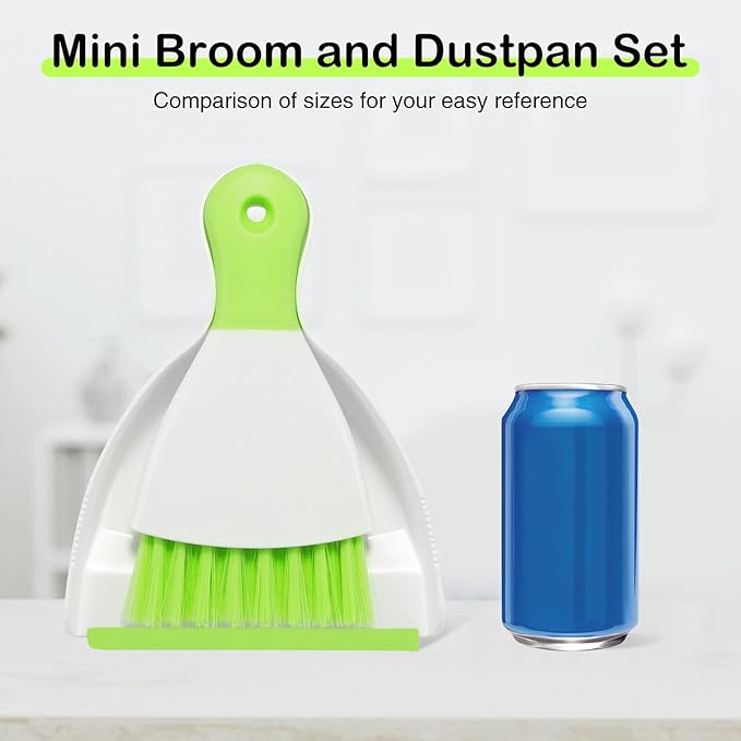 NACENA Mini Dustpan and Brush Set, Small Broom and Dustpan Set Dust Pan and Mini Hand Broom Dustpan and Broom Combo Compact for Home Table Keyboards Sofa Kitchen, Green