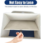 Bagnizer Large 22 Quart Linen Fabric Foldable Storage Bin Cube Organizer Basket with Flip-Top Lid & Handles, Clothes Blanket Box for Home, Office, Closet, Navy Blue & White, 4 Pack 14.6 x 9.5 x 9.5