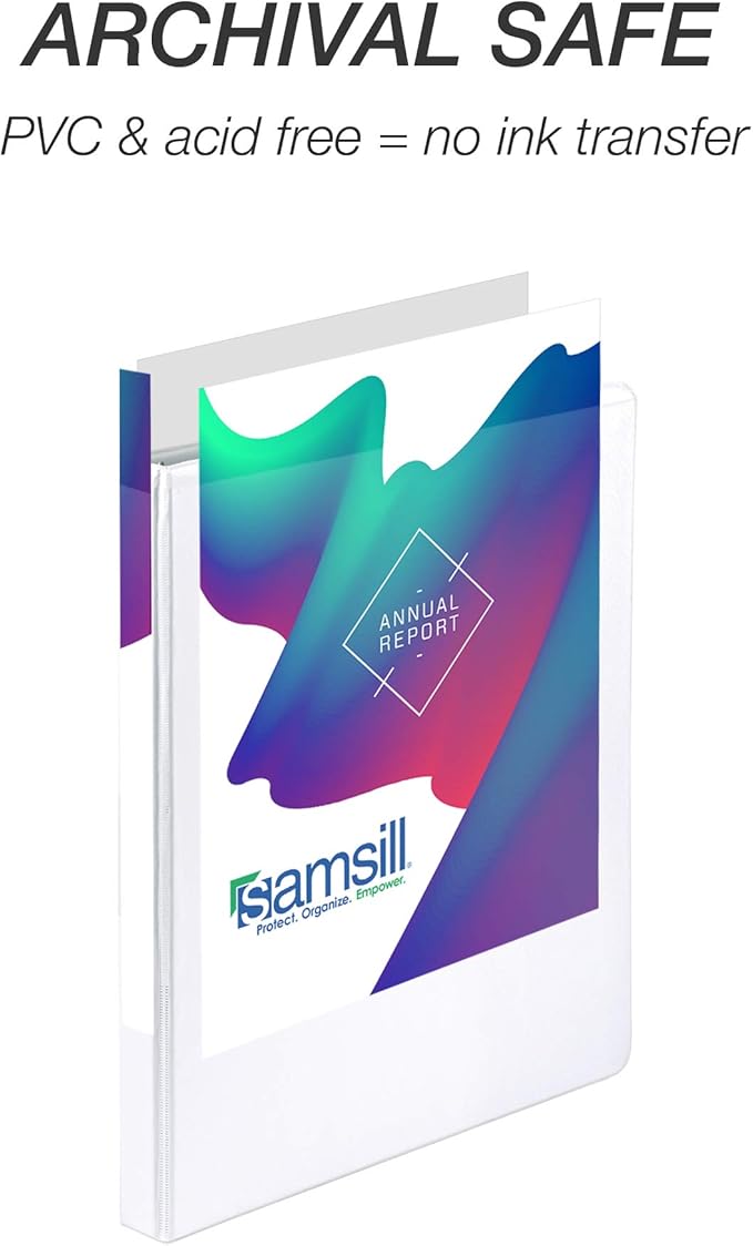 Samsill Durable .5 Inch Binder, Made in the USA, Round Ring Customizable Clear View Binder, White, 8 Pack (S88417)