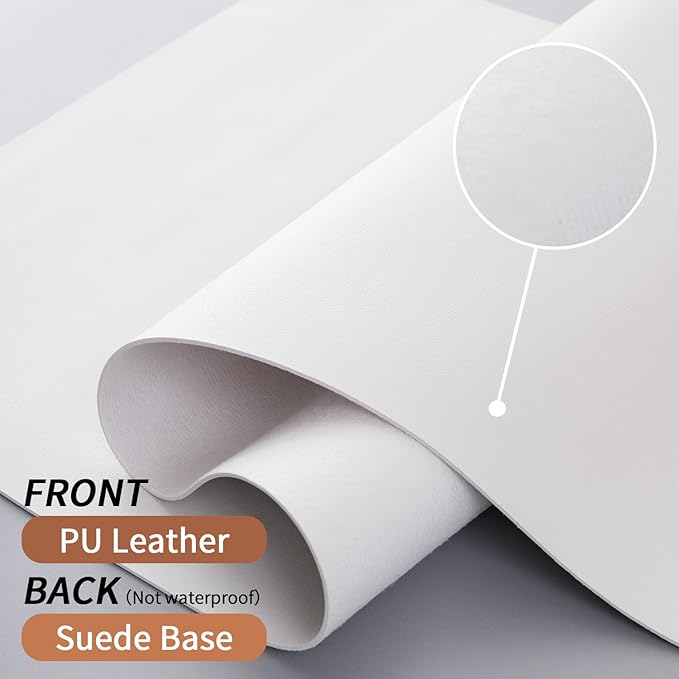Leather Desk Pad, Large Mouse Pad, Non-Slip Desk Mat, Leather Desk Blotter, Computer Desk Pad, Waterproof Keyboard Pad for Home Office and Decor - White (31.5×15.7 Inches)
