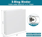 3 Ring Binder, LAYZZ 12 Pack 1 Inch Binders 3 Ring with 2 Pockets, Round Ring Binders, Clear Cover Binders for Letter Size 8.5"x11" Paper, PVC Free, Suitable for School Home and Office (White)