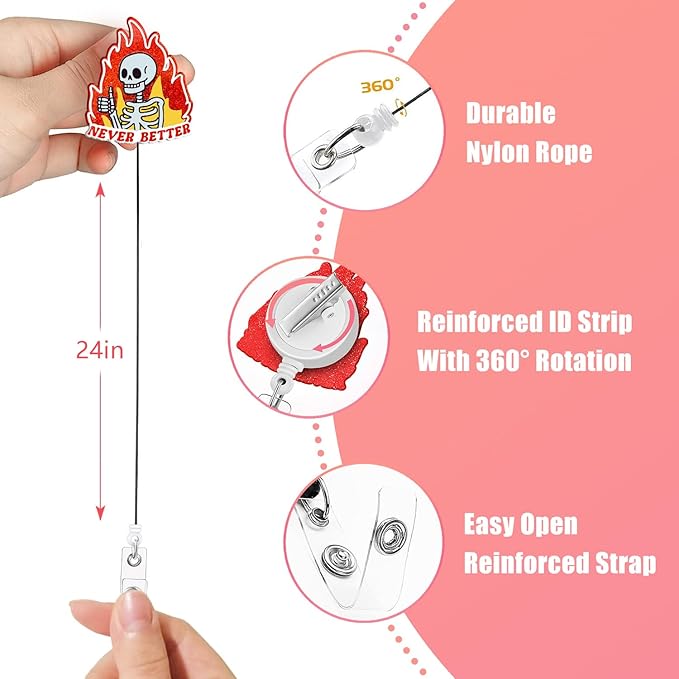 Aoryalps Never Better Retractable Badge Reel Holder Retractable with ID Clip for Nurse Nursing Name Tag Card Nursing Student Teacher Doctor Medical Assistant Work Office Clip-Gifts for Nurse