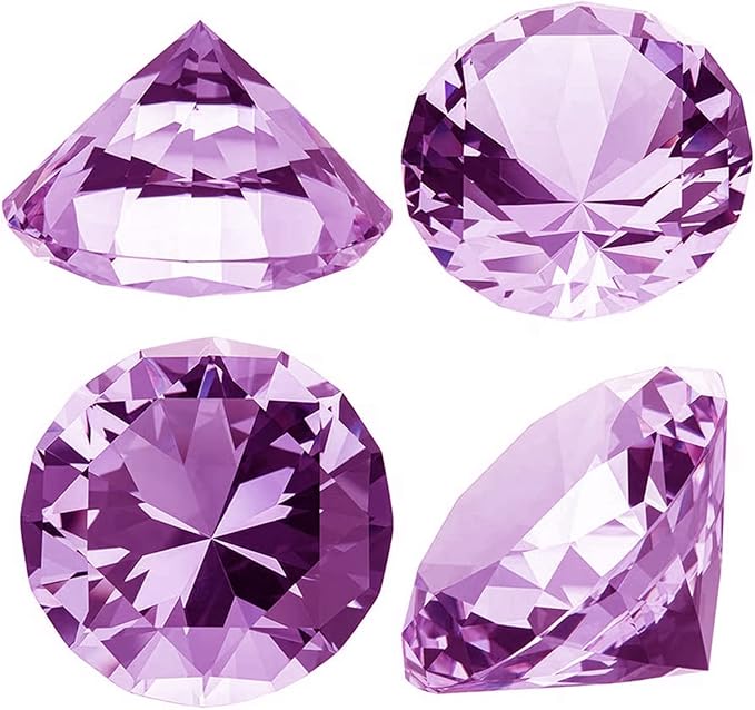 CLICK2GO 3” / 80 mm Light Purple Diamond Shaped Glass Crystal Paperweight – Home Office Decor & Valentine's Day Gift Wedding Favors Centerpieces Decoration with Gift Box