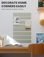 Fluxynara Cork Board Alternative Felt Strip Board 8-Pack 13"x2", Office Pin Board with 50 Push Pins, Adhesive Install for Bedroom Door & Home Office(Sage)