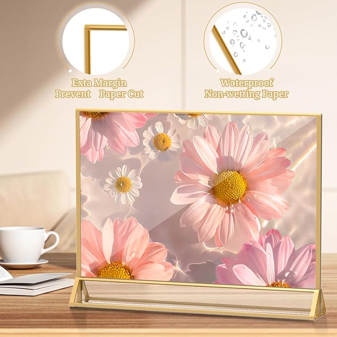 PPH-Sisy Clear Acrylic Sign Holder 11x 8.5 Horizontal Double Sided Gold Frame Flyer Holder for Wedding Table Number Menu Holder (6pcs)