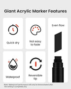 BIGTHUMB 3 Pcs Black Jumbo Permanent Markers: 15mm Wide Tip Thick Acrylic Paint Pen Large Calligraphy Marker for Rock Painting, Poster, Sign, Canvas, Glass, Wood, Ceramic