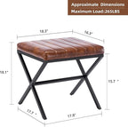 DUHOME Vanity Stool,Faux Leather Ottoman Chair for Vanity,Small Vanity Bench with Metal X Legs, Rectangle Vanity Seat Foot Rest Stool for Dressing Room, Living Room, Bathroom,Yellowish Brown