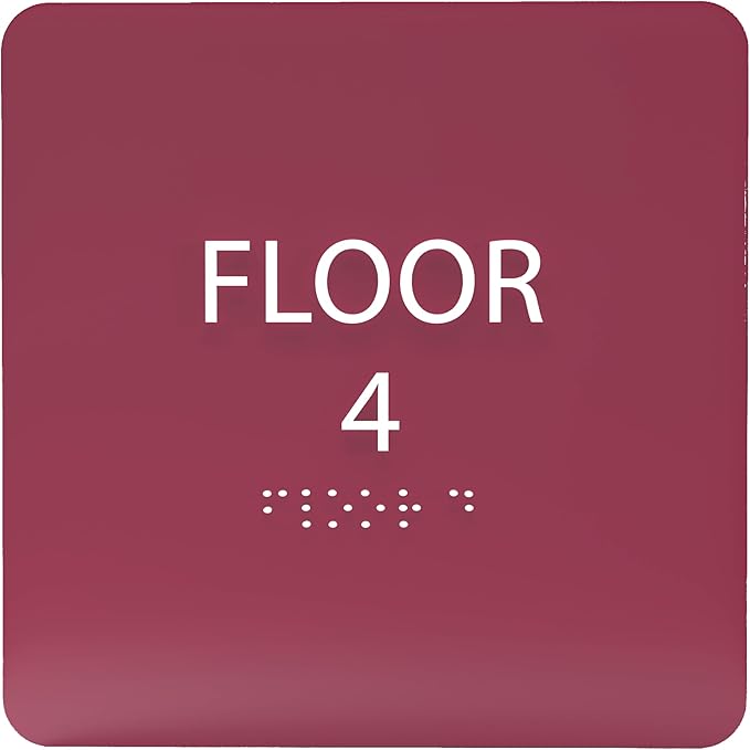 ADA CENTRAL SIGNS - 6" X6" Floor 4 Sign - ADA Compliant Tactile Graphics Grade 2 Braille Text Acrylic Wall Signs - Directional Assistance, Floor Number Safety Sign for Office, school Hospital, Apartment