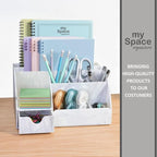 My Space Organizers Marble Desk Organizer For Office Supplies And Accessories - 9 Sections - Pencil Pen Holder Storage - Desktop Organization Decor Essentials (White Grey Marble)