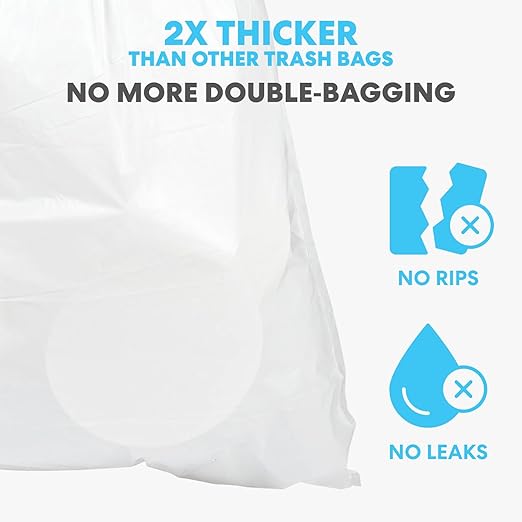 SIMPLI-MAGIC 13 Gallon Drawstring Trash Bags, 120 Pack – Tall Kitchen Garbage Bags, Custom Made with Premium Materials (White)