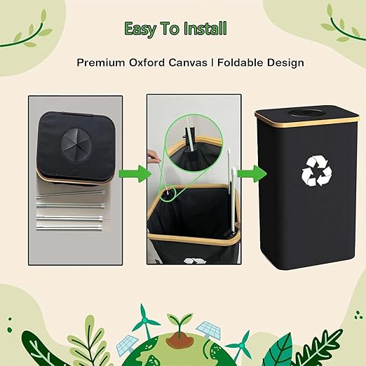 Pakusane Recycling Bin for Kitchen Indoor Home,Beige Color Large 100L/ 26 Gallon Recycle Bin with Lid Removeable Reusable Inner Bag Bottle Can Glass Waste Plastice Stickers
