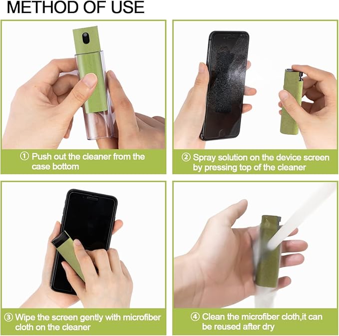 Screen Cleaner Touchscreen Mist Spray, walrfid Cleaning Kit for Electronic Smart Phone TV, Laptop, Tablet, PC, Computer LCD Flat Screens, Eyeglasses, Compatible with iPhone iPad MacBook Pro - Green