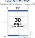 Avery Easy Peel Printable Address Labels with Sure Feed, 1" x 2-5/8" Customizable Stickers, White, 7,500 Blank Mailing Labels, Great for Mailing, Shipping, and More (45160)