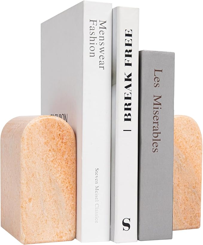 Faticdorr Luxury Marble Bookends for Shelves, 13LB Heavy Duty Marble Book Ends for Heavy Books, Stone Bookends Decorative, Polished, Orange Arch, Set of 2